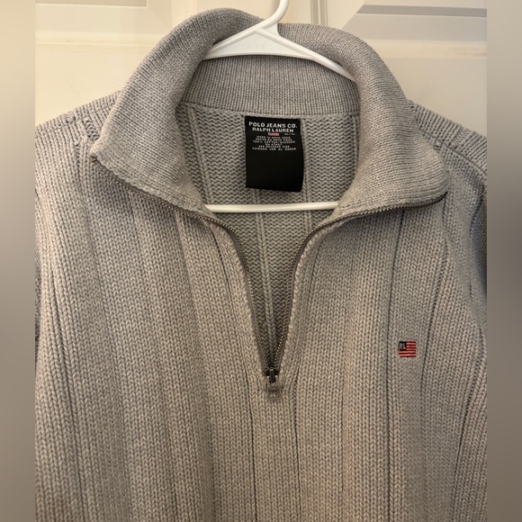 VINTAGE Y2K Ralph Lauren Heavyweight Knit 100% Cotton Quarter Zip Sweater, M - Picture 5 of 9